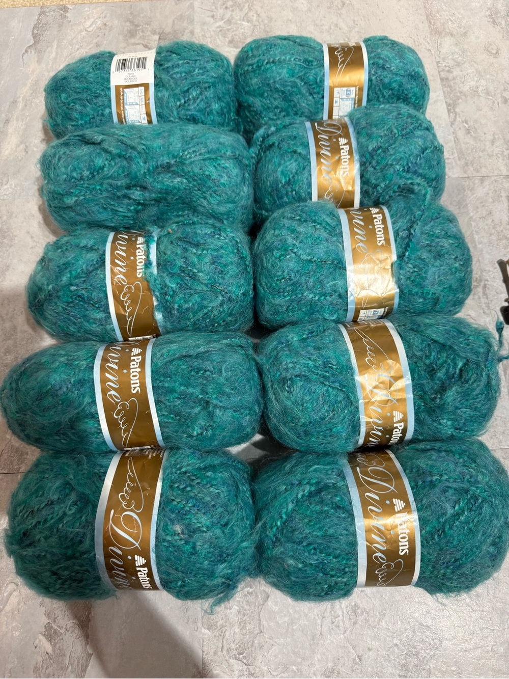 Lot of 10 Patons Divine Yarn Skeins - Oceanic Teal Mohair/ Wool Blend, Retired